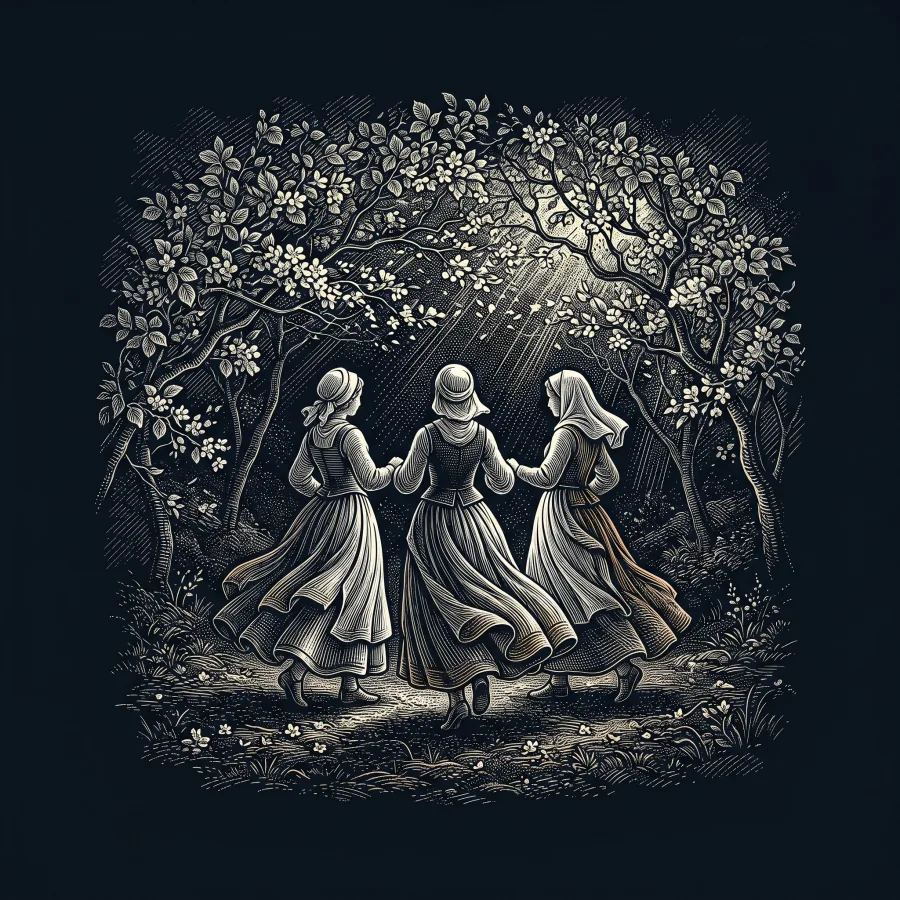 Bailemos nós ja todas tres, ai amigas by Airas Nunes, wood-engraving cover