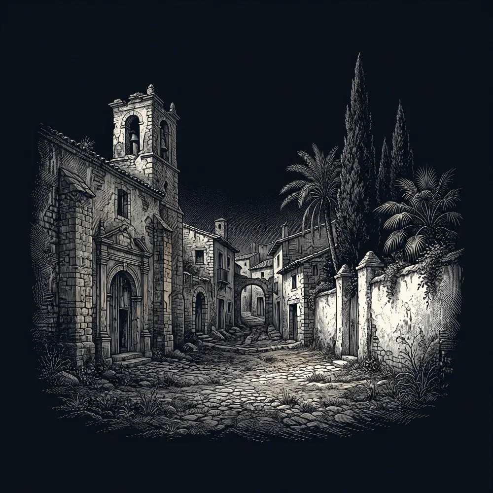 A La Desierta Plaza by Antonio Machado, wood-engraving cover