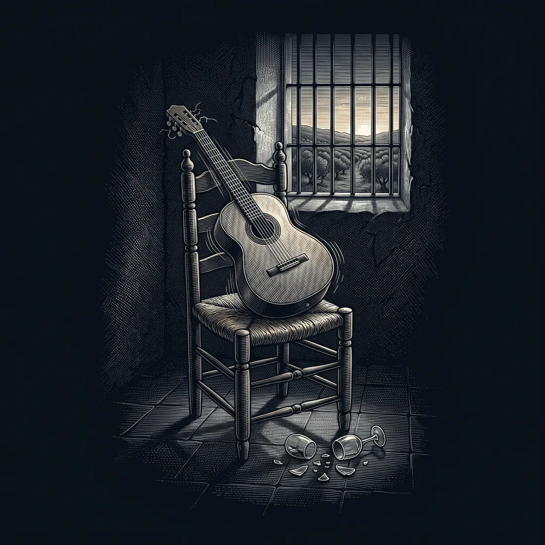 La Guitarra by Federico García Lorca, wood-engraving cover