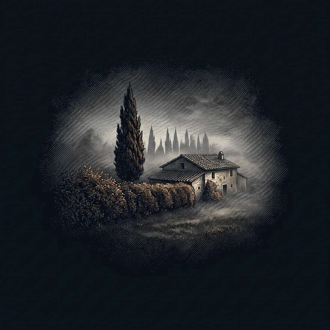 Nebbia by Giovanni Pascoli, wood-engraving cover