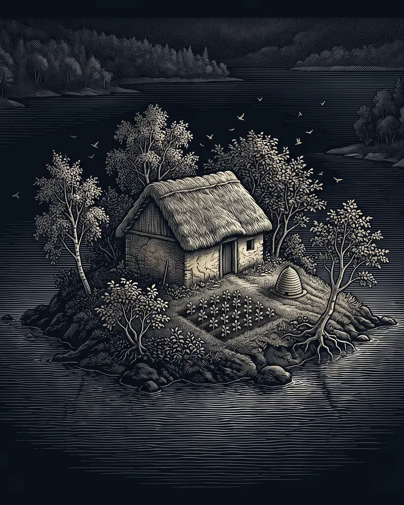 The Lake Isle of Innisfree, William Butler Yeats: wood-engraving plate