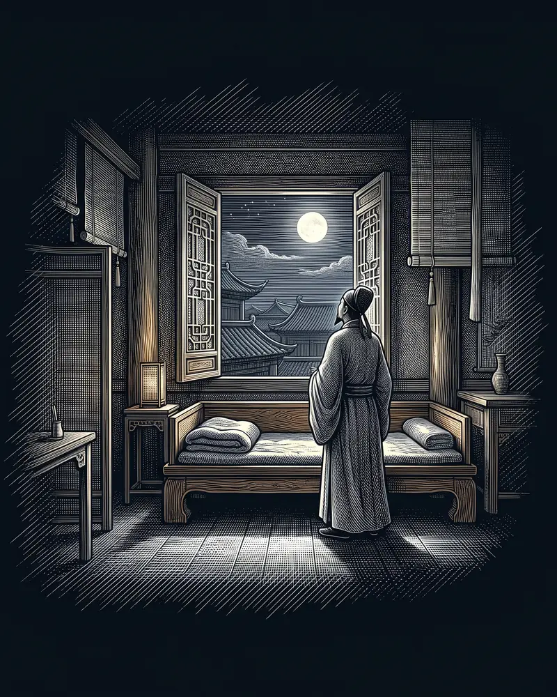 靜夜思, 李白: wood-engraving plate