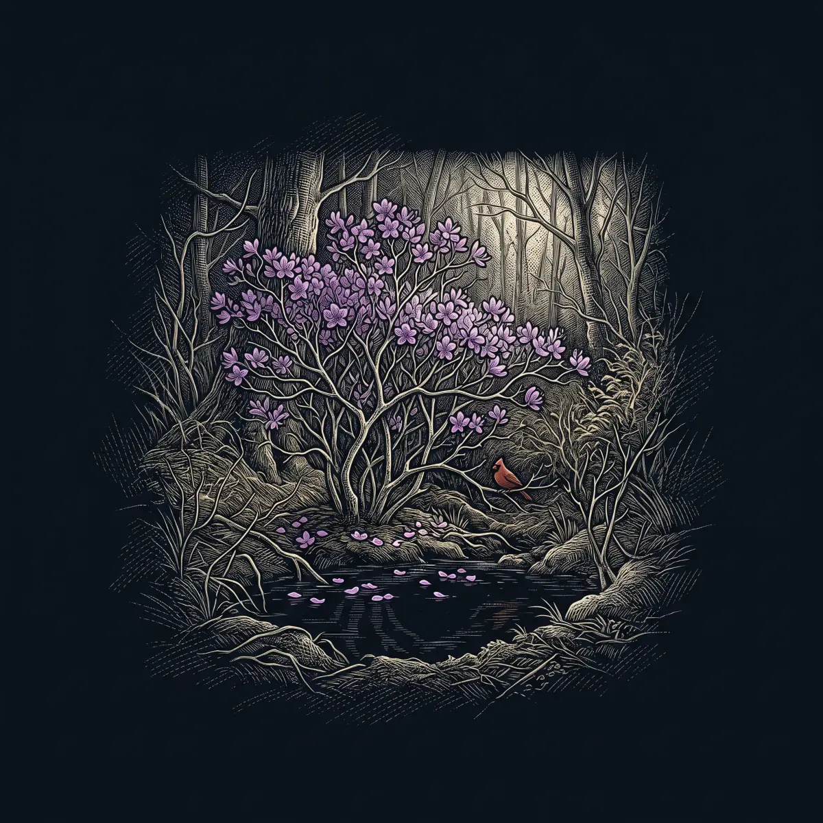 The Rhodora: by Ralph Waldo Emerson, wood-engraving cover