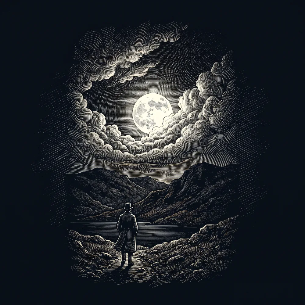 A Night Thought by William Wordsworth, wood-engraving cover