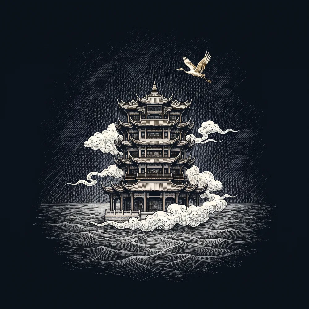 黃鶴樓 by 崔顥, wood-engraving cover