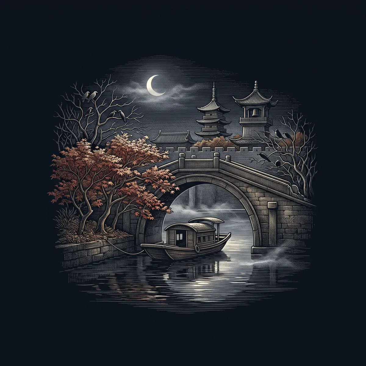 楓橋夜泊 by 張繼, wood-engraving cover