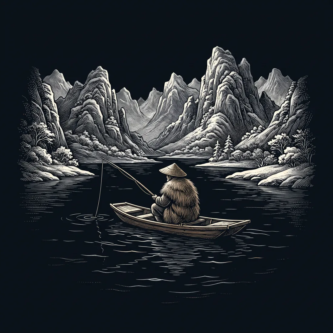 江雪 by 柳宗元, wood-engraving cover