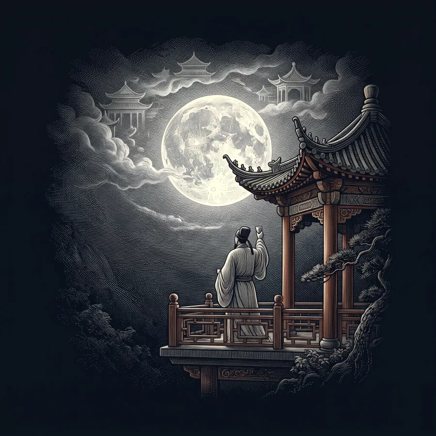 水調歌頭·明月幾時有 by 蘇軾, wood-engraving cover